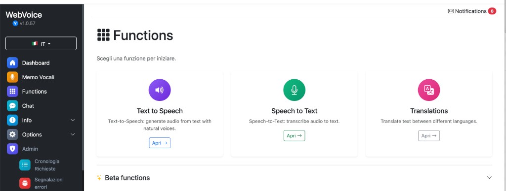 WebVoice Functions: Text to Speech, Speech to Text, Translations